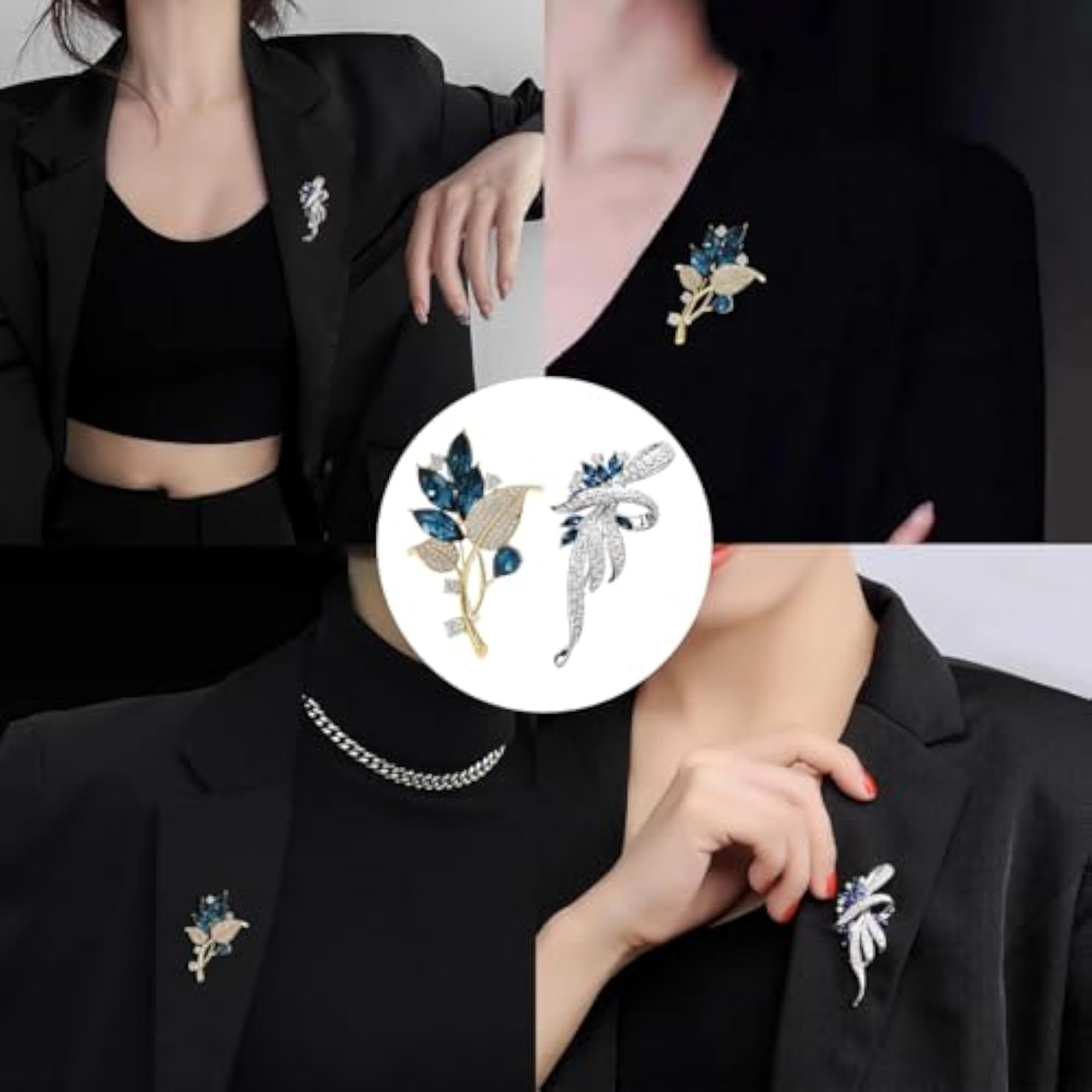 2 Pcs Rhinestone Leaf Alloy Brooch Pin Set